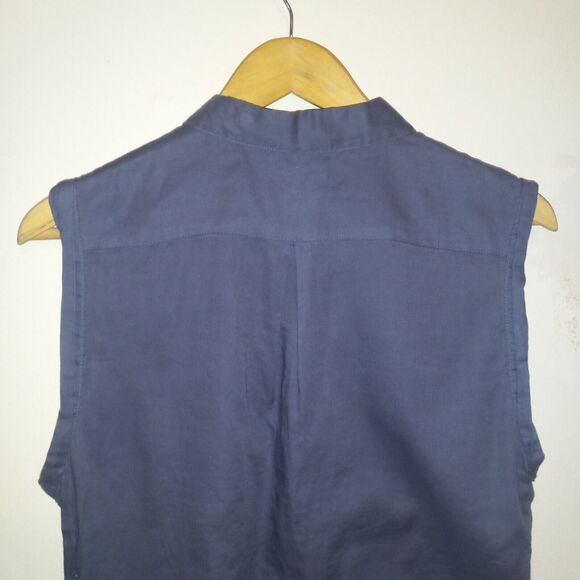 Levi's Women Blue Sleeveless Button Front Blouse-Small-Collared-Pockets-Cotton - Picture 5 of 8